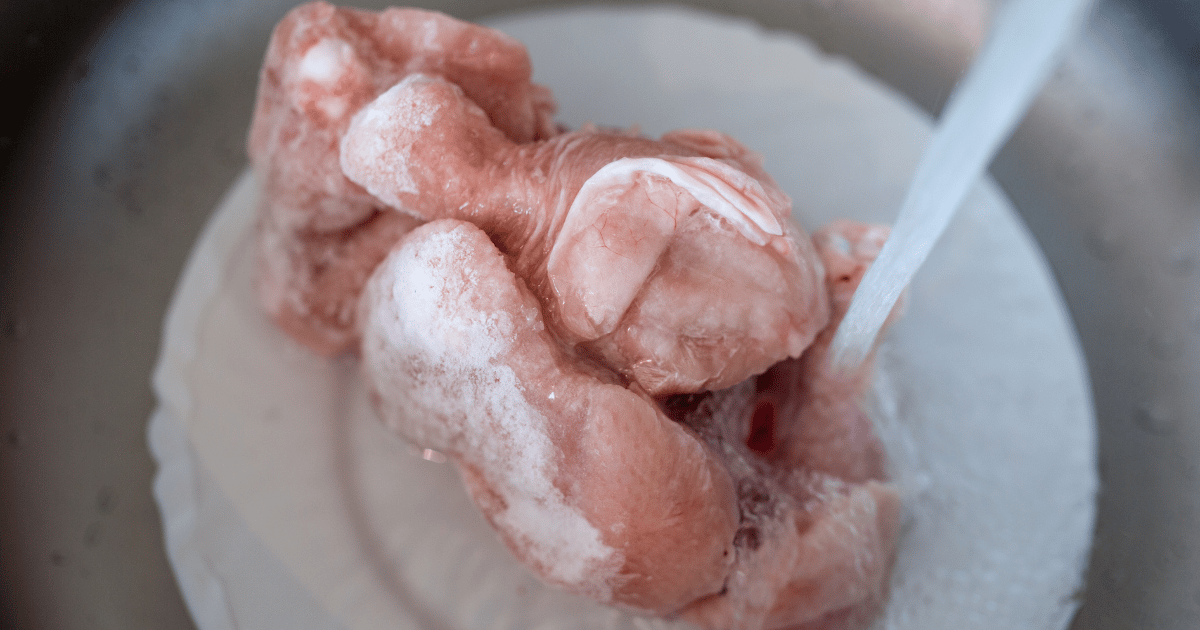 frozen chicken in waterbath