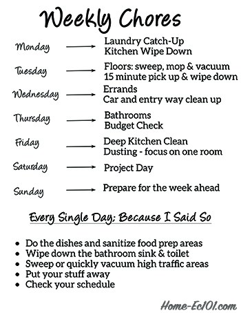 Printable weekly cleaning schedule