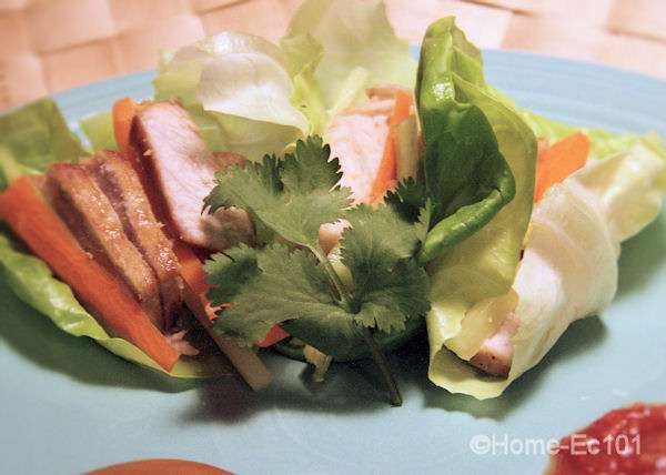 Thai Lettuce Wraps with Satay Pork Strips