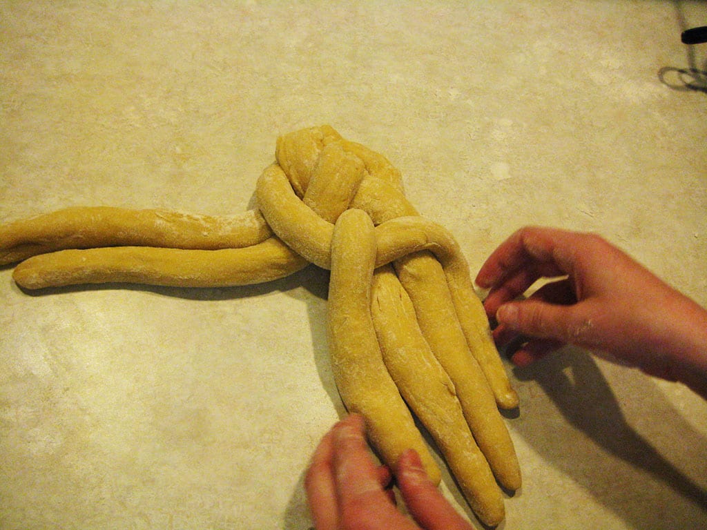 Braiding challah dough